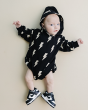 Load image into Gallery viewer, Hooded Bubble Romper  |  Black Bolts
