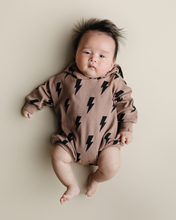 Load image into Gallery viewer, Hooded Bubble Romper  | Mocha Bolts
