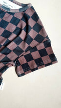Load image into Gallery viewer, Ribbed Bamboo Track Short Set - Black x Brown Check
