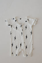 Load image into Gallery viewer, Bamboo Zip Shortie | White &amp; Black Lightning Bolt
