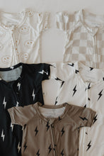 Load image into Gallery viewer, Bamboo Zip Shortie | White &amp; Black Lightning Bolt
