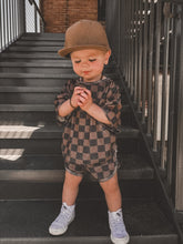 Load image into Gallery viewer, Ribbed Bamboo Track Short Set - Black x Brown Check
