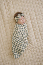 Load image into Gallery viewer, Light Green Checkered Bamboo Stretch Swaddle
