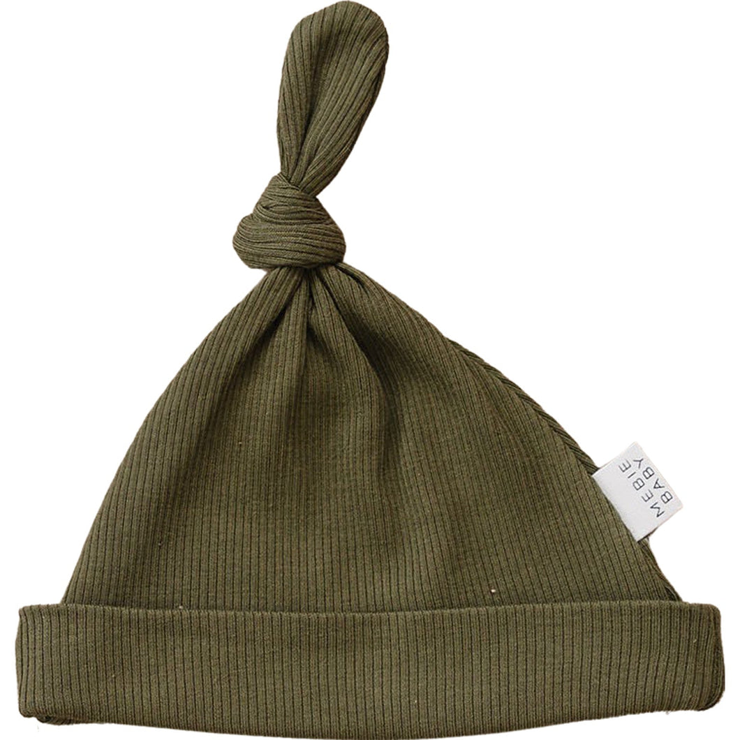 Winter Green Organic Ribbed Newborn Knot Hat