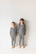 Load image into Gallery viewer, Bamboo Two Piece Pajamas | Black &amp; White Wavy Checkerboard
