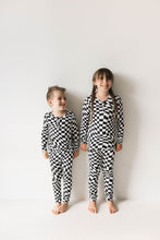Load image into Gallery viewer, Bamboo Two Piece Pajamas | Black &amp; White Wavy Checkerboard

