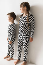 Load image into Gallery viewer, Bamboo Two Piece Pajamas | Black &amp; White Wavy Checkerboard
