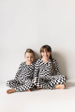 Load image into Gallery viewer, Bamboo Two Piece Pajamas | Black &amp; White Wavy Checkerboard

