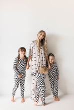 Load image into Gallery viewer, Bamboo Two Piece Pajamas | Black &amp; White Wavy Checkerboard
