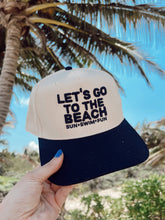 Load image into Gallery viewer, Let&#39;s Go To The Beach - Navy Vintage Trucker Hat
