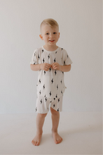 Load image into Gallery viewer, Bamboo Short Set | White &amp; Black Lightning Bolt
