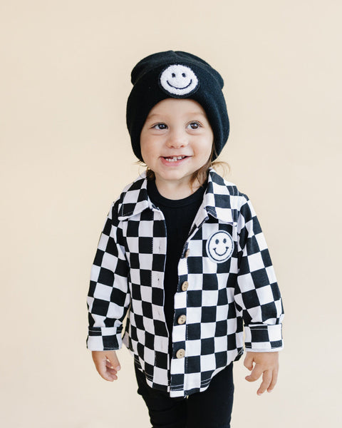 Cotton Shacket | Smiley Checkered Black – lala and cruz