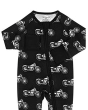 Load image into Gallery viewer, Bamboo Zip Romper | Born to Ride Black
