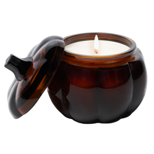 Load image into Gallery viewer, Hello Fall Soy Candle - Amber Glass Pumpkin Jar - 20 oz
