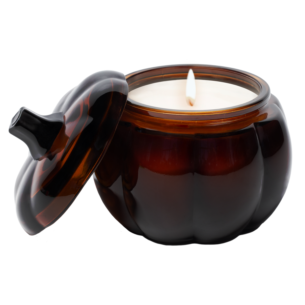Hello Fall Soy Candle - Amber Glass Pumpkin Jar - 20 oz