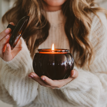 Load image into Gallery viewer, Hello Fall Soy Candle - Amber Glass Pumpkin Jar - 20 oz
