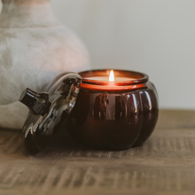 Load image into Gallery viewer, Hello Fall Soy Candle - Amber Glass Pumpkin Jar - 20 oz
