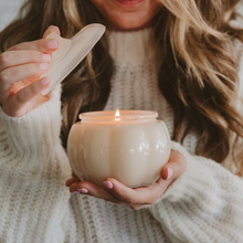 Load image into Gallery viewer, Warm and Cozy Soy Candle - White Translucent Glass Pumpkin Jar - 20 oz
