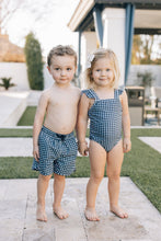 Load image into Gallery viewer, Navy Gingham Swim Shorts
