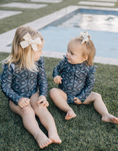 Load image into Gallery viewer, Navy Berry Long Sleeve Ruffle Zipper One-Piece
