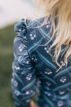 Load image into Gallery viewer, Navy Berry Long Sleeve Ruffle Zipper One-Piece

