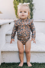 Load image into Gallery viewer, Venetian Floral Long Sleeve Ruffle Zipper One-Piece
