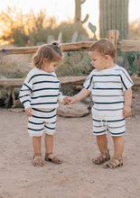 Load image into Gallery viewer, Navy Stripe Knit Shorts
