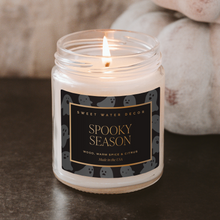 Load image into Gallery viewer, Spooky Season Soy Candle - Patterned 9 oz - Clear Jar (Cozy Season)
