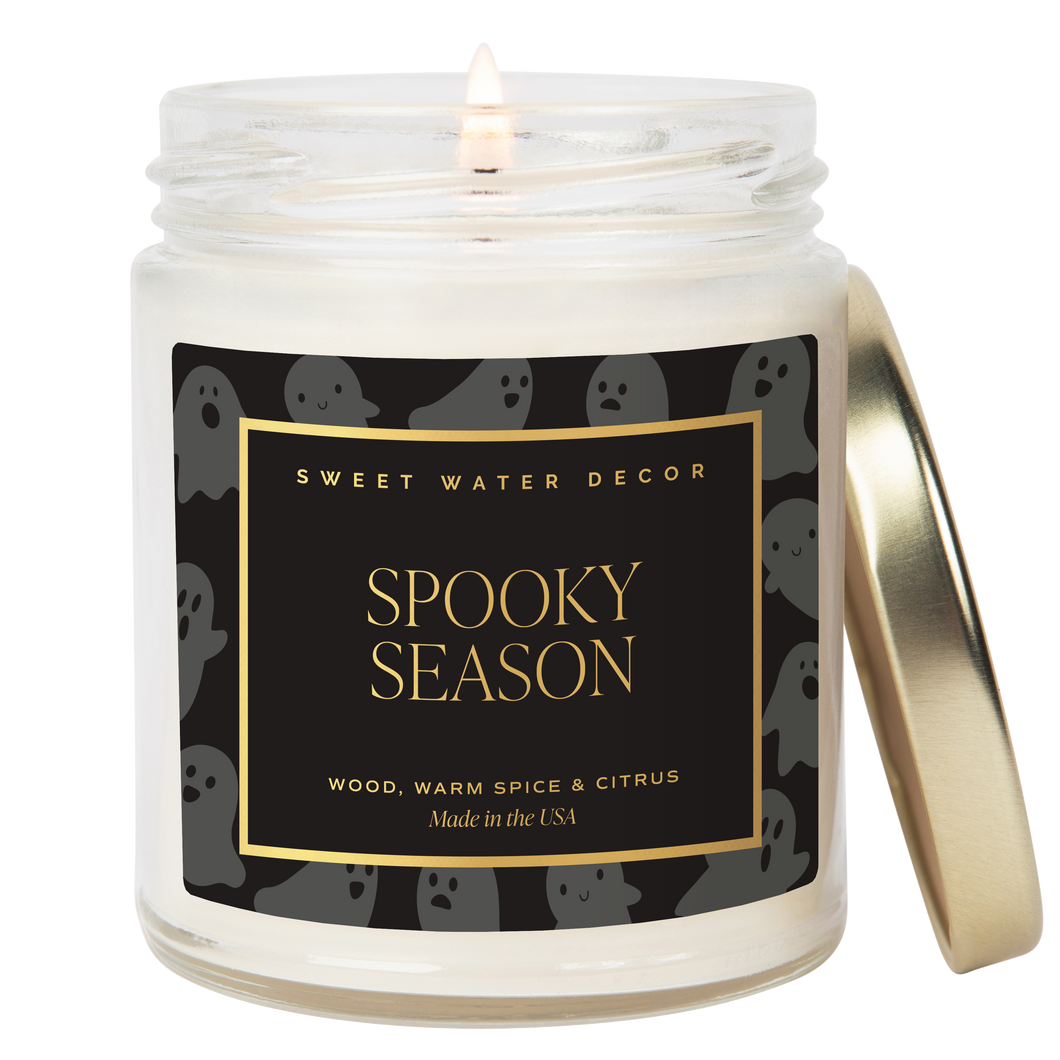 Spooky Season Soy Candle - Patterned 9 oz - Clear Jar (Cozy Season)