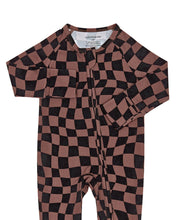 Load image into Gallery viewer, Bamboo Zip Romper | Chocolate Wavy Checkered
