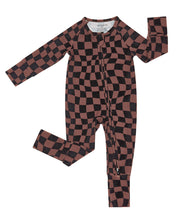 Load image into Gallery viewer, Bamboo Zip Romper | Chocolate Wavy Checkered
