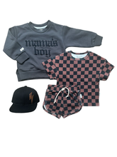 Load image into Gallery viewer, Ribbed Bamboo Track Short Set - Black x Brown Check
