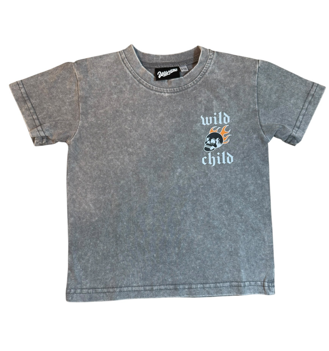 Grey acid wash logo tee