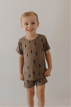 Load image into Gallery viewer, Bamboo Short Set | Brown &amp; Black Lightning Bolt
