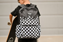 Load image into Gallery viewer, Checker Flames Full Size Backpack
