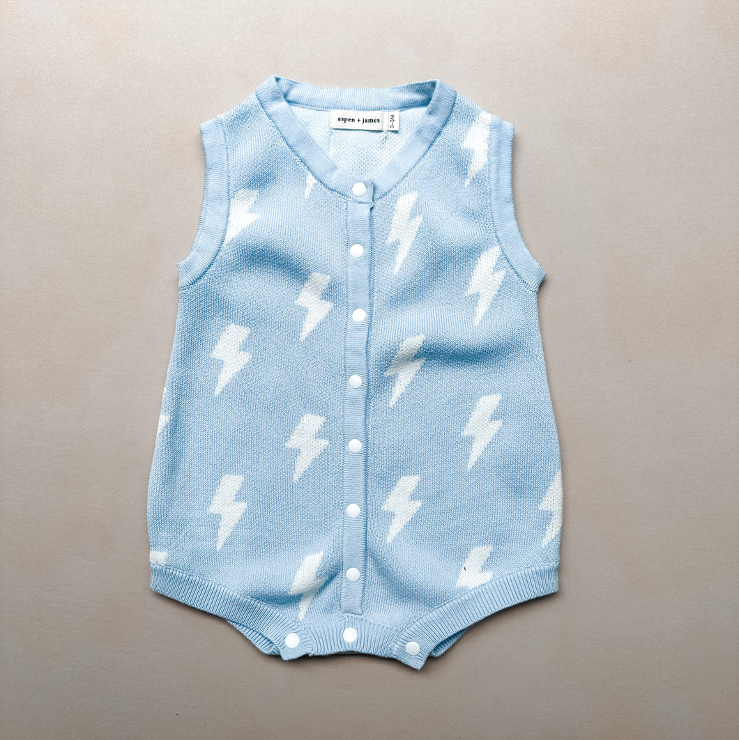 Sleeveless Knit Romper - Blue Bolt