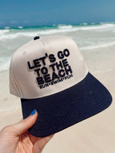 Load image into Gallery viewer, Let&#39;s Go To The Beach - Navy Vintage Trucker Hat
