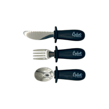 Load image into Gallery viewer, BLACKOUT Collection Silicone &amp; Stainless Steel Toddler Utensil Set
