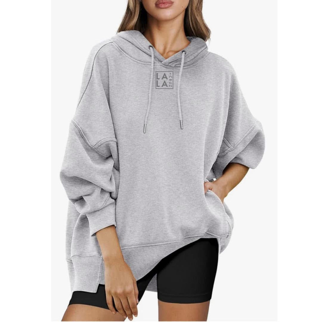 LALA + CRUZ EMBROIDERED OVERSIZED HOODIE GRAY