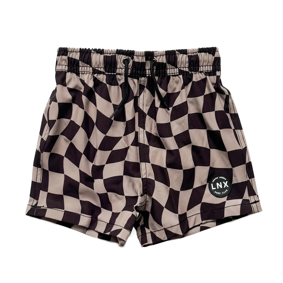 Wavy Checks Greige Swim Trunks