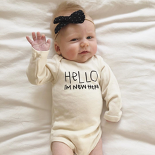 Load image into Gallery viewer, Hello Im New Here - Long Sleeve Organic Baby Bodysuit
