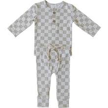 Load image into Gallery viewer, Taupe Checkered Button Two-piece Pocket Set
