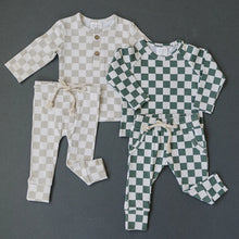 Load image into Gallery viewer, Taupe Checkered Button Two-piece Pocket Set
