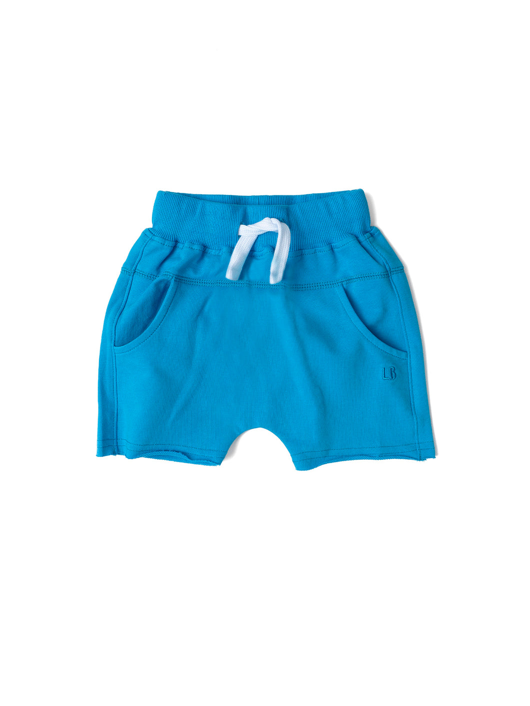 Neon Blue Raw Edge Harem Shorts