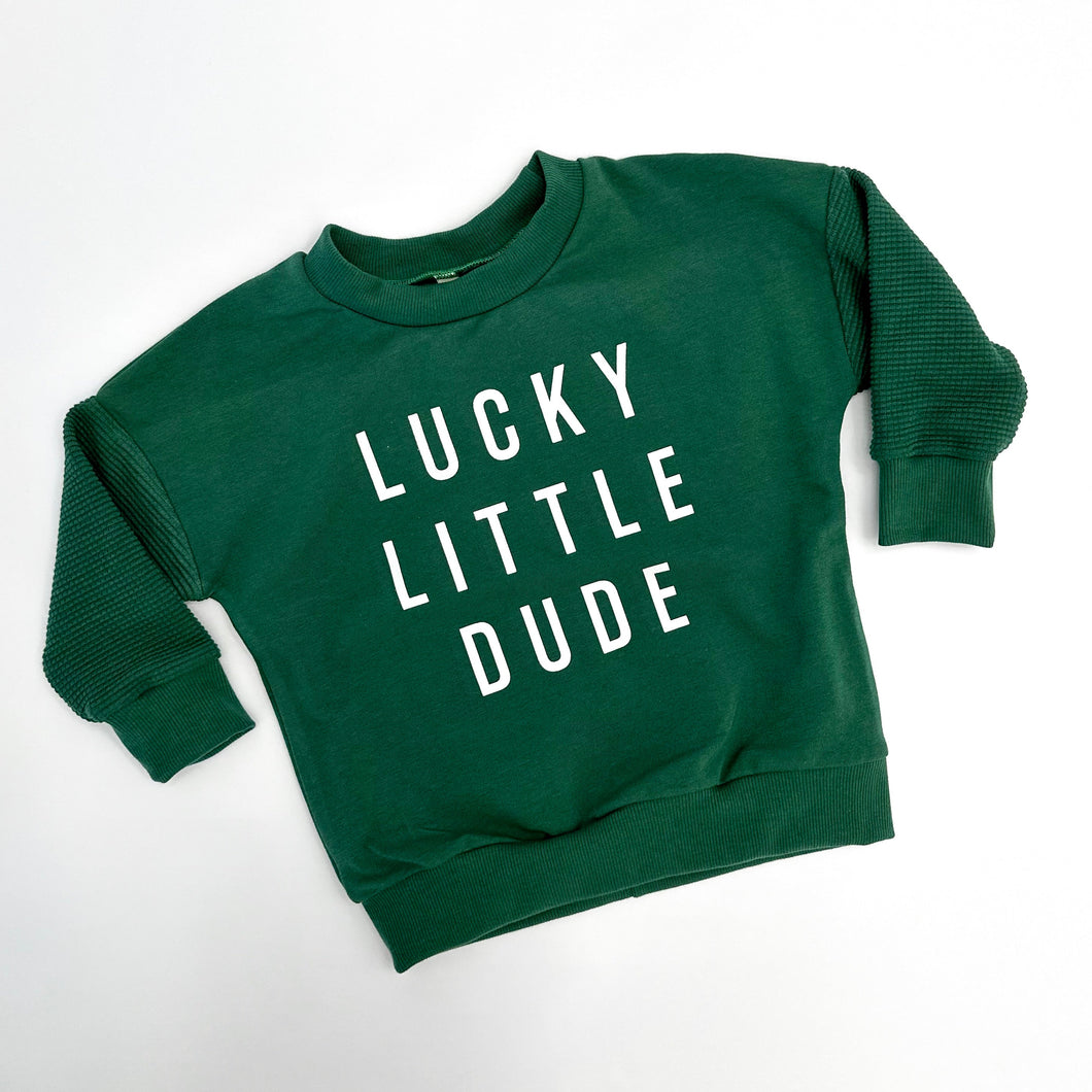 Lucky Little Dude Child Waffle Sleeve Sweatshirt