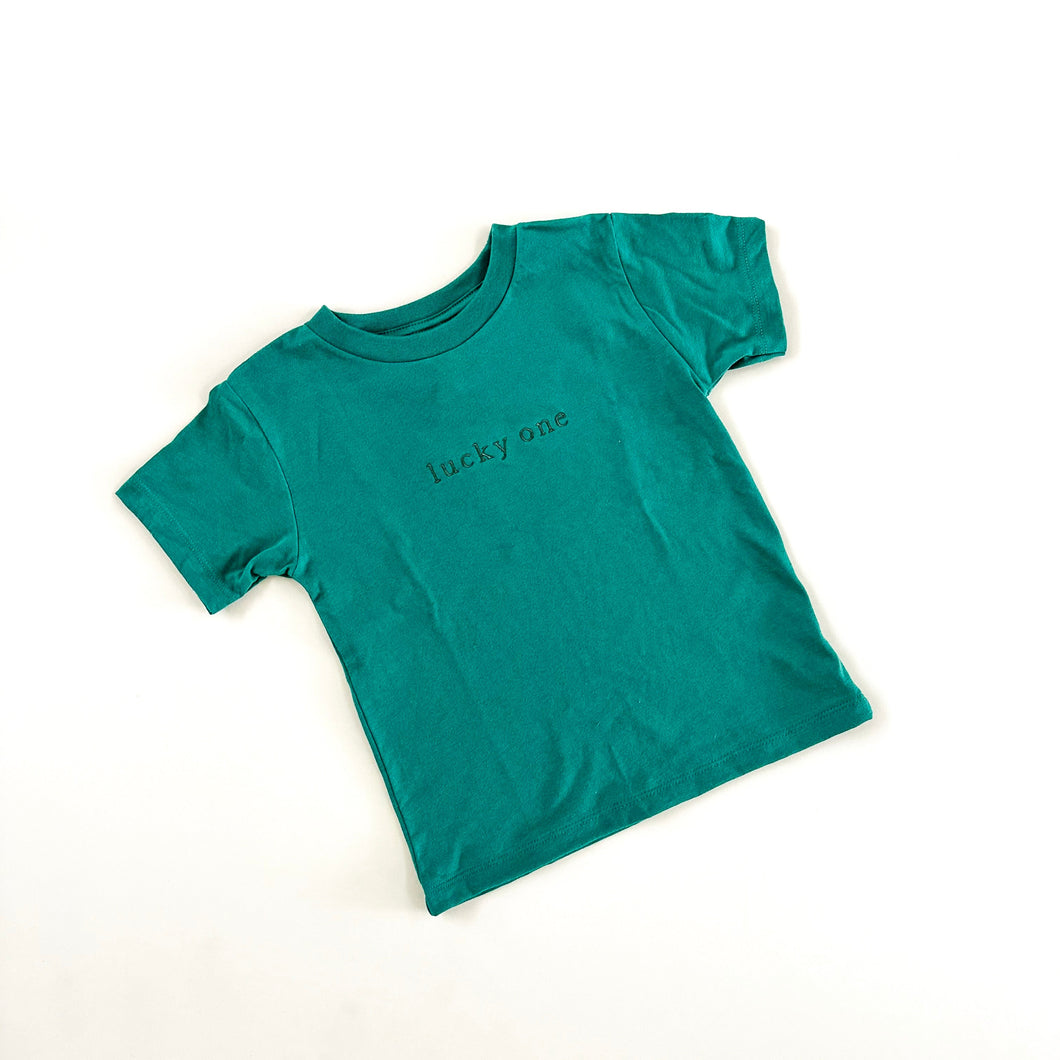 Lucky One Embroidered Child Tee - Green Thread