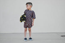 Load image into Gallery viewer, Ribbed Bamboo Track Short Set - Black x Brown Check
