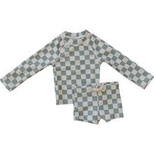 Load image into Gallery viewer, Light Green Checkered Long Sleeve Swim Set
