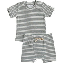 Load image into Gallery viewer, Grey Stripe Ribbed Cozy Short Set
