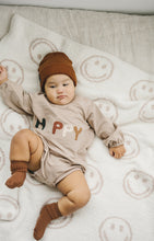 Load image into Gallery viewer, Smiley Taupe Plush Blanket
